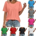 thumbnail image 1 of Women's Summer Short Sleeve Puff Sleeve Top Shirts Blouses Round Neck Loose Fit Solid Color Soft Casual Daily Wear Work Office Vacation Fashion Essential Gift for Women | Aestivo,White L, 1 of 9