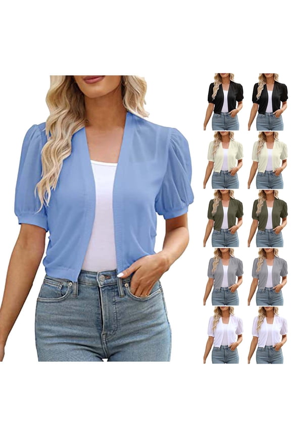 Women's Summer Short Sleeve Puff Sleeve Top Shirts Blouses Sheer Mesh Overlay Cardigan Shawl Wrap Solid Color Loose Fit Casual Beach Vacation Party Night Out Fashion Essential Gift for Women
