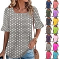 thumbnail image 1 of Women's Summer Short Sleeve Round Neck Printed Blouse Tops Shirts Casual Daily Wear Vacation Beach Loungewear Outfits Fashion Essential Gift for Women | Sopatenor,Light Blue XL, 1 of 9