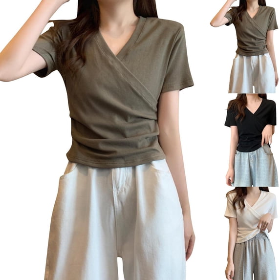 Women's Summer Short Sleeve Round Neck Sloping Shoulder Top Shirt Blouse Solid Color Soft Casual Daily Wear Work Office Vacation Fashion Essential Gift for Women | Aestivo,Black L