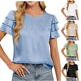 thumbnail image 1 of Women's Summer Short Sleeve Round Neck Solid Color Tops Shirts Blouses Casual Loose Fit Soft Breathable for Daily Wear Office Work Vacation Fashion Essential Gift for Women, 1 of 8