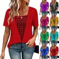 thumbnail image 1 of Women's Summer Short Sleeve Round Neck Tops Shirts Blouses Solid Color Satin Loose Fit Casual Daily Wear Vacation Beach Outfits Fashion Essential Gift for Women | CSEONE,Yellow XL, 1 of 9