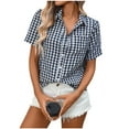 thumbnail image 1 of Women's Summer Short Sleeve Shirt Collared V-Neck Button Down Plaid Dressy Work Blouse Top, 1 of 9