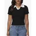thumbnail image 1 of Women's Summer Short Sleeve Shirt V-Neck Collar Pullover Tops Lightweight Knit Polo Shirt, 1 of 4
