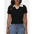 thumbnail image 1 of Women's Summer Short Sleeve Shirt V-Neck Collar Pullover Tops Lightweight Knit Polo Shirt, 1 of 4