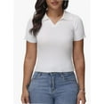 thumbnail image 1 of Women's Summer Short Sleeve Shirt V-Neck Collar Pullover Tops Lightweight Knit Polo Shirt, 1 of 4