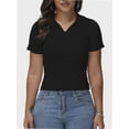 thumbnail image 1 of Women's Summer Short Sleeve Shirt V-Neck Collar Pullover Tops Lightweight Knit Polo Shirt, 1 of 4