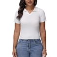 thumbnail image 1 of Women's Summer Short Sleeve Shirt V-Neck Collar Pullover Tops Lightweight Knit Polo Shirt, 1 of 4