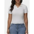 thumbnail image 1 of Women's Summer Short Sleeve Shirt V-Neck Collar Pullover Tops Lightweight Knit Polo Shirt, 1 of 4