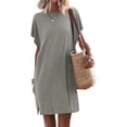 thumbnail image 1 of Women’s Summer Short Sleeve T-Shirt Dress Casual Loose Slit Beach Mini Dress Tunic Top, 1 of 6