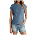 thumbnail image 1 of Women's Summer Short Sleeve T-Shirt Solid Color Casual Tee with Covered Sleeve Design for Daily Wear, 1 of 2