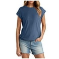 thumbnail image 1 of Women's Summer Short Sleeve T-Shirt Solid Color Casual Tee with Covered Sleeve Design for Daily Wear, 1 of 2