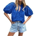 thumbnail image 1 of Women's Summer Short Sleeve Tops 2025 Dressy Casual Buttons V Neck Hollow Out Lace Embroidered Blouses Shirts, 1 of 6