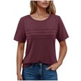 thumbnail image 1 of ZQUUVOU Women's Summer Short Sleeve Tops Casual Front Pleated Solid Color Round Neck Top/Shirt Burgundy, 1 of 7