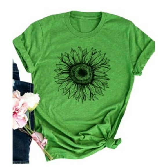 Women's Summer Short Sleeve Tops Casual Sunflower Print T Shirt