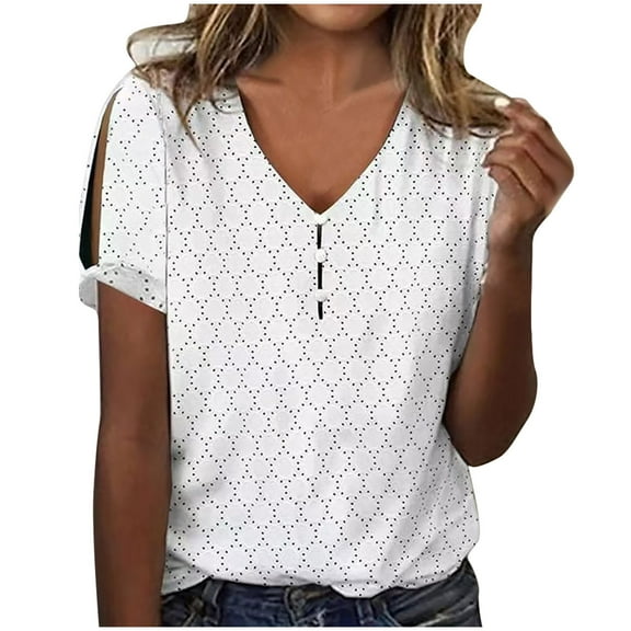 Women's Summer Short Sleeve Tops Cutout Short Sleeve V Neck Tunic T-shirts Loose Fit Dressy Casual Blouses Tees (3XL, White)