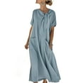 thumbnail image 1 of Women's Summer Short Sleeve V Neck Boho Swing Dress Ruffle Flowy Tiered Midi Beach Sundress Blue S, 1 of 7