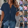 thumbnail image 1 of Women's Summer Short Sleeve V Neck Button Down T-Shirt Tops Blouses, Casual Loose Fit Solid Color Soft Fabric for Daily Wear Work Office Vacation Outfits Fashion Essential Gift for Women, 1 of 9