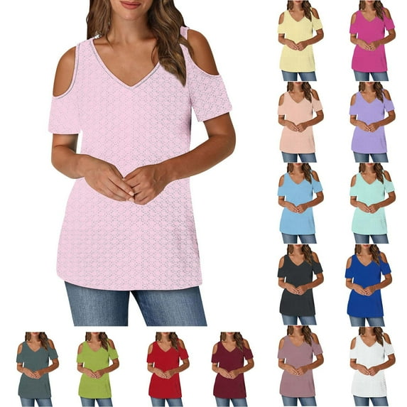 Women's Summer Short Sleeve V Neck Tops Shirts Blouses Casual Printed Loose Fit Solid Color Soft for Casual Daily Wear Work Office Vacation Fashion Essential Gift for Women