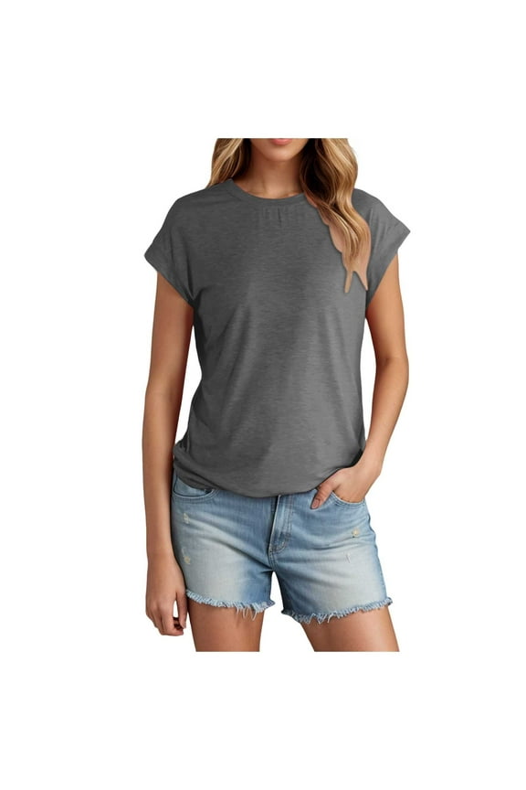 Women's Summer Short Sleeved T Shirt Solid Color Covered Sleeve Top