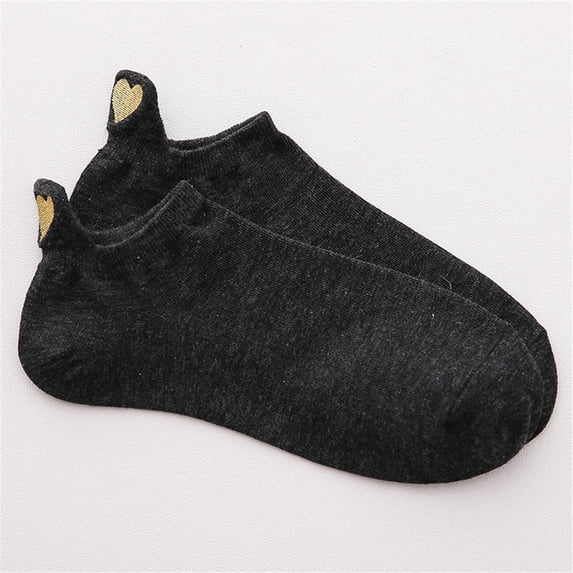 Women's Summer Short Socks, Heart Embroidery Irregular Ankle Socks, Casual Low Cut No Show Socks, 1 Pair Cotton Socks for Sneakers, Flats and Daily Wear-Black