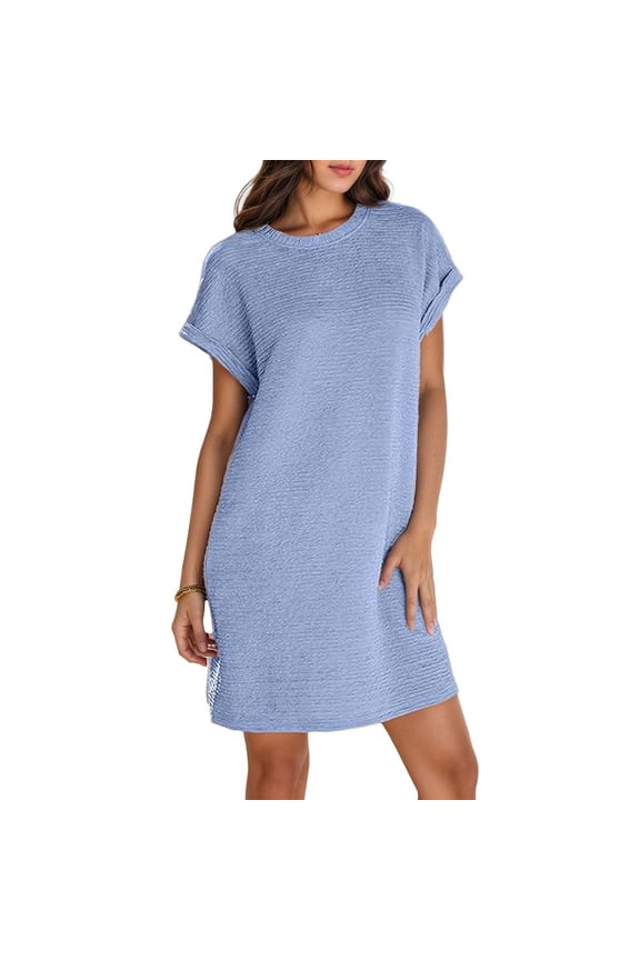 Women's Summer Short T Shirt Dress Casual Short Sleeve Crew Neck Casual Loose Basic Mini Dresses
