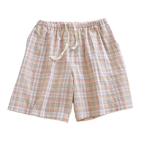 Women's Summer Shorts Checkered Washed Men's Thin Home Pants Capri Pants Beach Pants Casual Jean Shortswith Side Pockets L-2XL