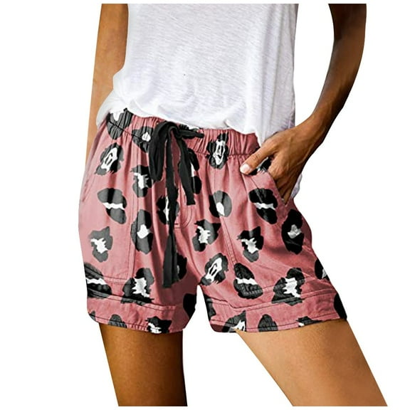 Women's Summer Shorts Comfy Leopard Drawstring Elastic Waist Pants Casual Jean Shorts with Pockets S-5XL