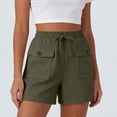 thumbnail image 1 of Women's Summer Shorts Cotton Linen Drawstring Elastic Waist Cargo Shorts Trendy Ladies Hiking Shorts with Pockets for Daily Wear, 1 of 6