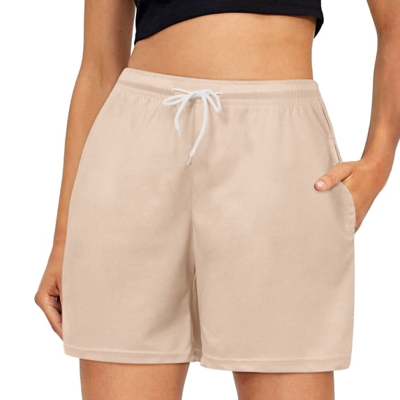 Women's Summer Shorts Drawstring Color Waist Comfy Solid Elastic Pants Casual Beach Shorts with Pockets XS-3XL
