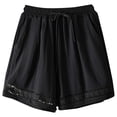 thumbnail image 1 of Women's Summer Shorts Lace Hollow-out Plus Size Wide Leg Elastic Waist Lounge Beach Boho Short with Pockets (M, Black), 1 of 5
