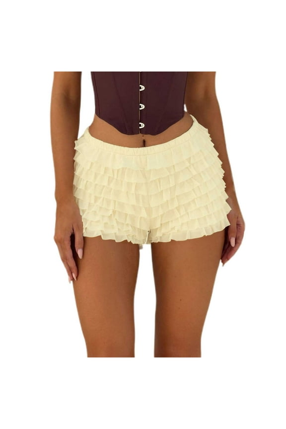 Women's Summer Shorts Lace Mini Skirt Low Rise Micro Skirt Asymmetrical Ruffle Hem Flared Lingerie Pettipants Casual Beach Shorts S-L