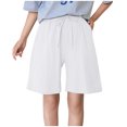thumbnail image 1 of Women's Summer Shorts Ladies Fashion Solid Color Cotton Linen Loose Casual Jean Shorts M-3XL, 1 of 3