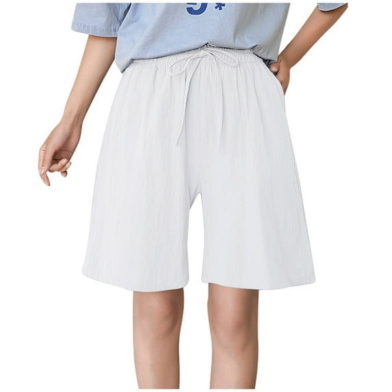 Women's Summer Shorts Ladies Fashion Solid Color Cotton Linen Loose Casual Jean Shorts M-3XL