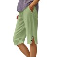 thumbnail image 1 of Women's Summer Shorts Linen Solid Loose Straight Pockets Side Slit Buttons Short Pants, 1 of 6