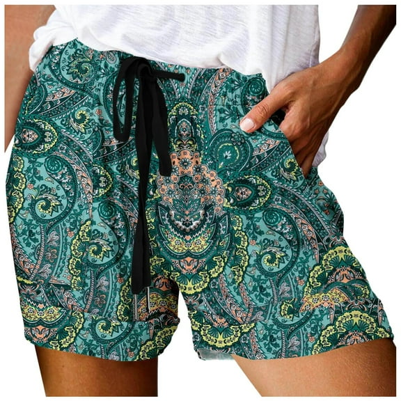 Women's Summer Shorts Plus Size Printing Casual Beach Drawstring Loose Cute Vacation Trendy Clothes Loose High Waisted Short with Pockets S-5XL