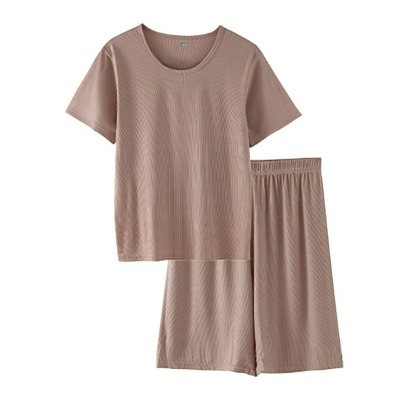 Women's Summer Shorts Set Casual Round Neck Viscose Outfit Basic Comfortable Sleepwear Elastic Waist Soft Breathable Two Piece