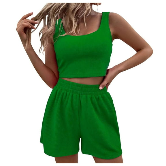 Women's Summer Shorts Sets Sleeveless Crop Top and High Waisted Shorts Home Clothes