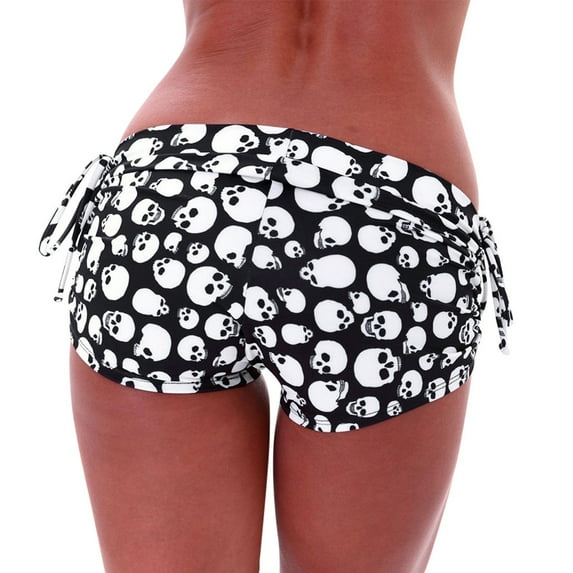 Women's Summer Shorts Sports Gym Skull Printed Mid Waist Pants Stretch Elastic Leggings Baggy Dressy Casual Womens Jorts S-XL