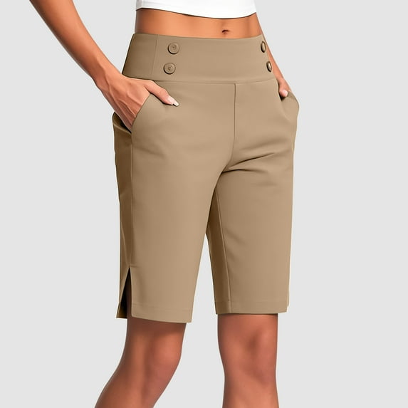 Women's Summer Shorts Women Oversized Drying Tight Elastic Comfortable Fitness Pants Yoga Pants Khaki M