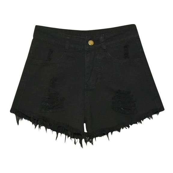 Women's Summer Shorts Women's Fashion Solid Color Large Size Pockets High Waist Tightness Denim Shorts Black L