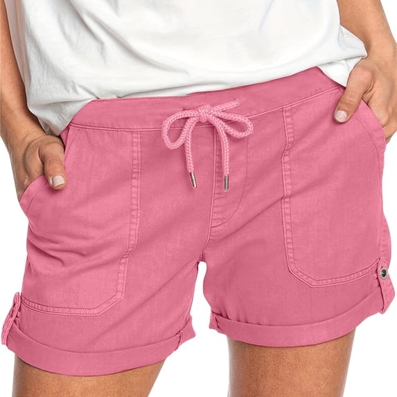 Women's Summer Shorts Womens Comfy Drawstring Color Casual Elastic Waist Pocket Shorts Pants Pink 3Xl