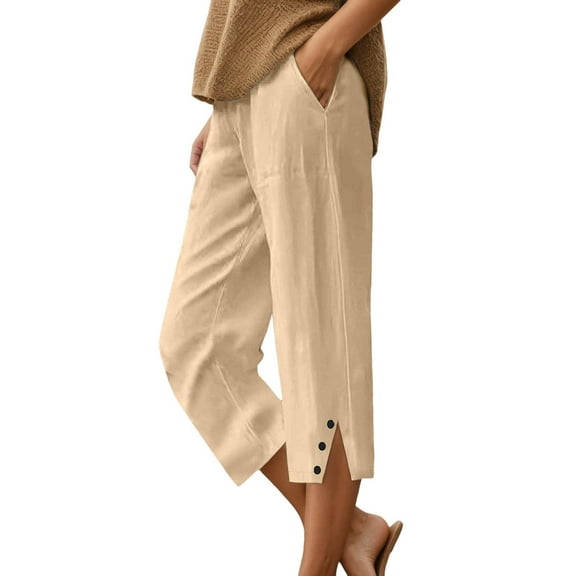 Women's Summer Shorts for Linen Capris Lightweight Straight Leg Beach Flowy Shorts with Pockets S-3XL