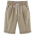 thumbnail image 1 of Women's Summer Shorts with Pockets Knee Length Loose Straight Leg Casual Lounge Short Pants Drawstring Sweatshorts (M, Khaki 01), 1 of 4