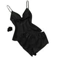 thumbnail image 1 of Women's Summer Silk Satin Pajamas Sets 3 Piece Spaghetti Strap Cami Tops and Shorts Sets Sleepwear with Hair Band, 1 of 4