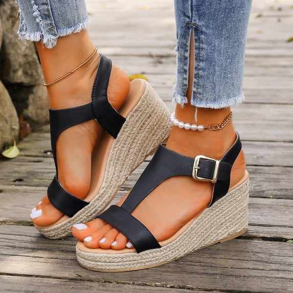 Women's Summer Size Casual High Heel Clasp Fish Mouth Sandals Summer Sandals Black 43