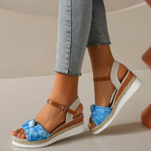 Women's Summer Size Wedge Fish Mouth Roman Sandals Sandals for Women 2025 Sky Blue 43