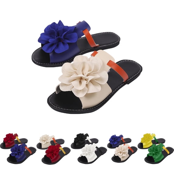 Lenago Womens Slippers Versatile Two-Tone Color-Blocked Wraparound Plus-Size Lightweight and Comfortable Shoes Spring/Summer Style Trendy Flat Beach Low-Heeled Slippers Flat Sandals for Women