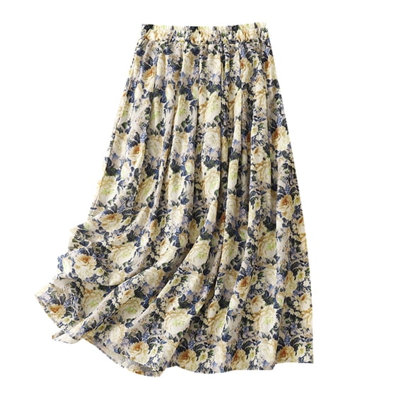 Women's Tennis Skirts Summer Casual Summer Loose Flower Bud Chiffon Skirt Flowy High Waist A-Line Midi Women Fashion Yellow XXL