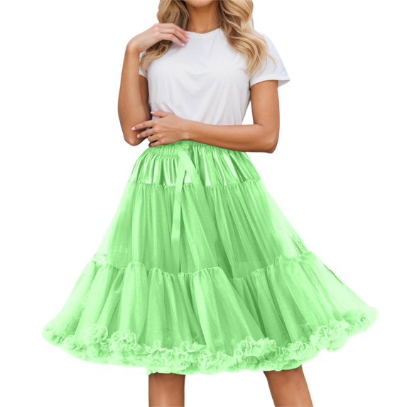 Women's Tennis Skirts Summer Cloud Petticoat Underskirt For Fashion Big Hexagonal Mesh Skirt With Soft Boneless For Adults Green One Size